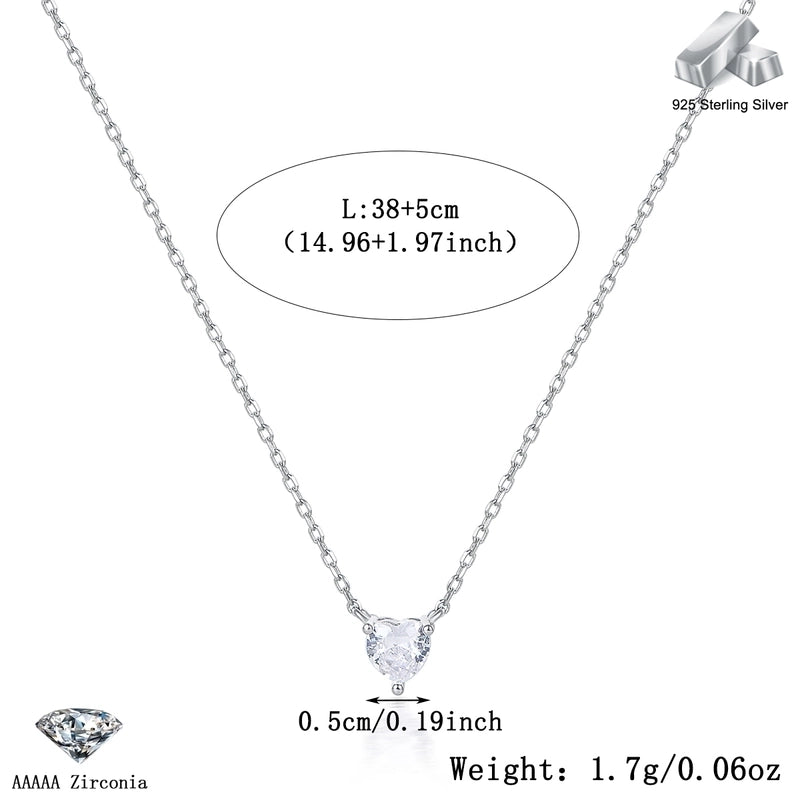 925 Sterling Silver Long-Lasting Plated Zircon Inlay Heart Shape Pendant Necklace