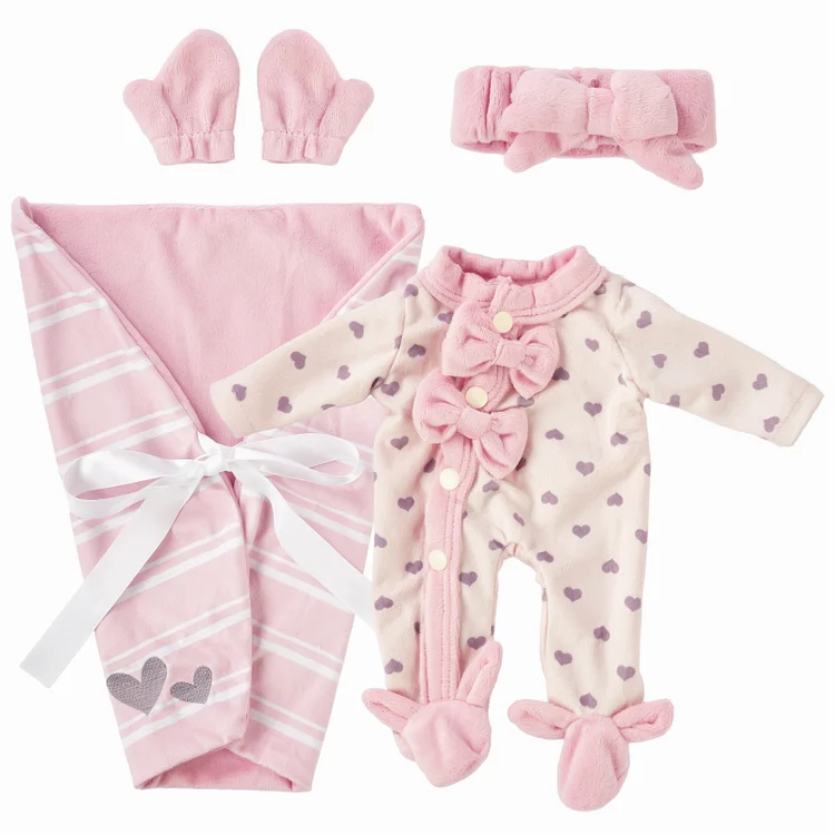  12" Pink Swaddle Blanket 4 Pcs Reborn Baby Doll Accessories Set - Reborndollsshop®-Reborndollsshop®