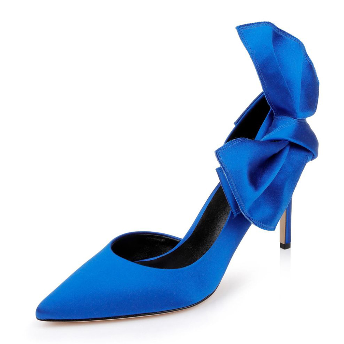 Royal Blue Oversized Bow Pointed Toe Pumps Shoes with Stiletto Heel Nicepairs