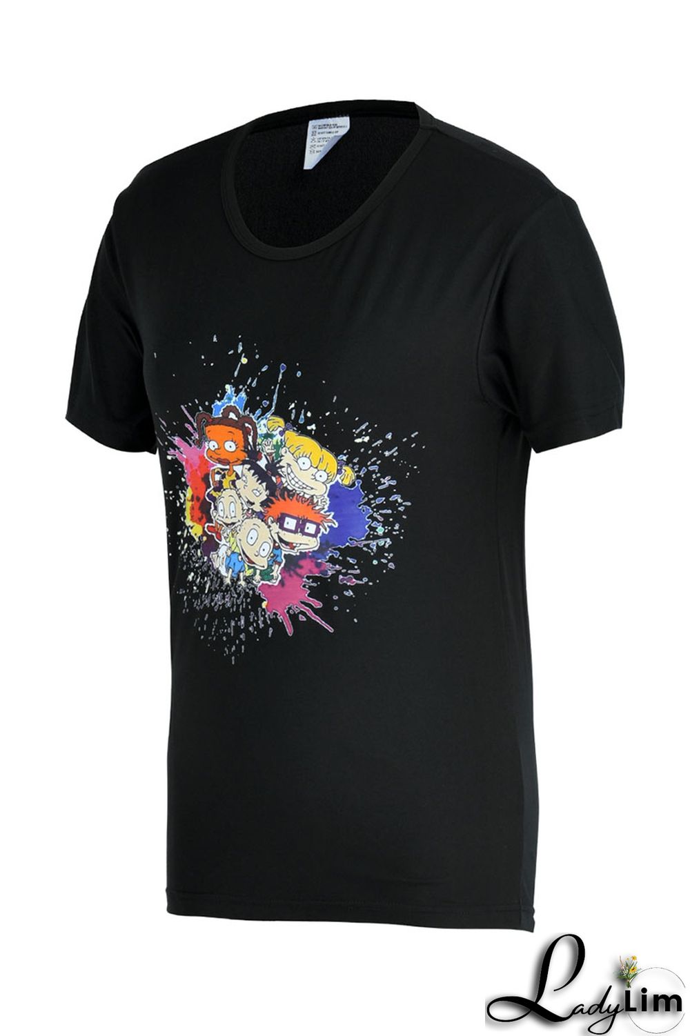 Pink Fashion Casual Cartoon Print Basic O Neck T-Shirts