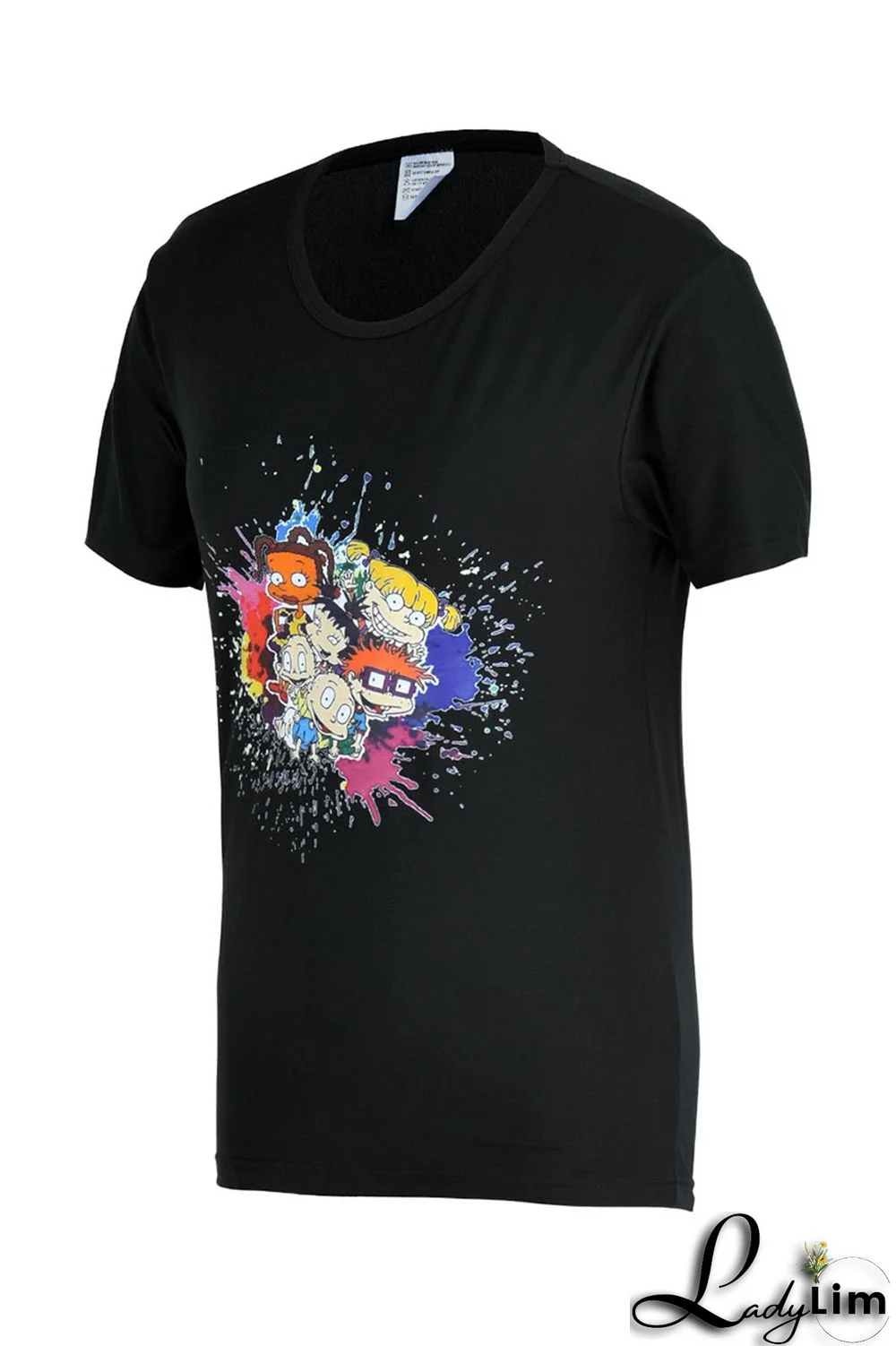 Pink Fashion Casual Cartoon Print Basic O Neck T-Shirts