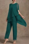 Plus Size Asymmetric Hem Split Sleeve Two Pieces Set Pant Suits