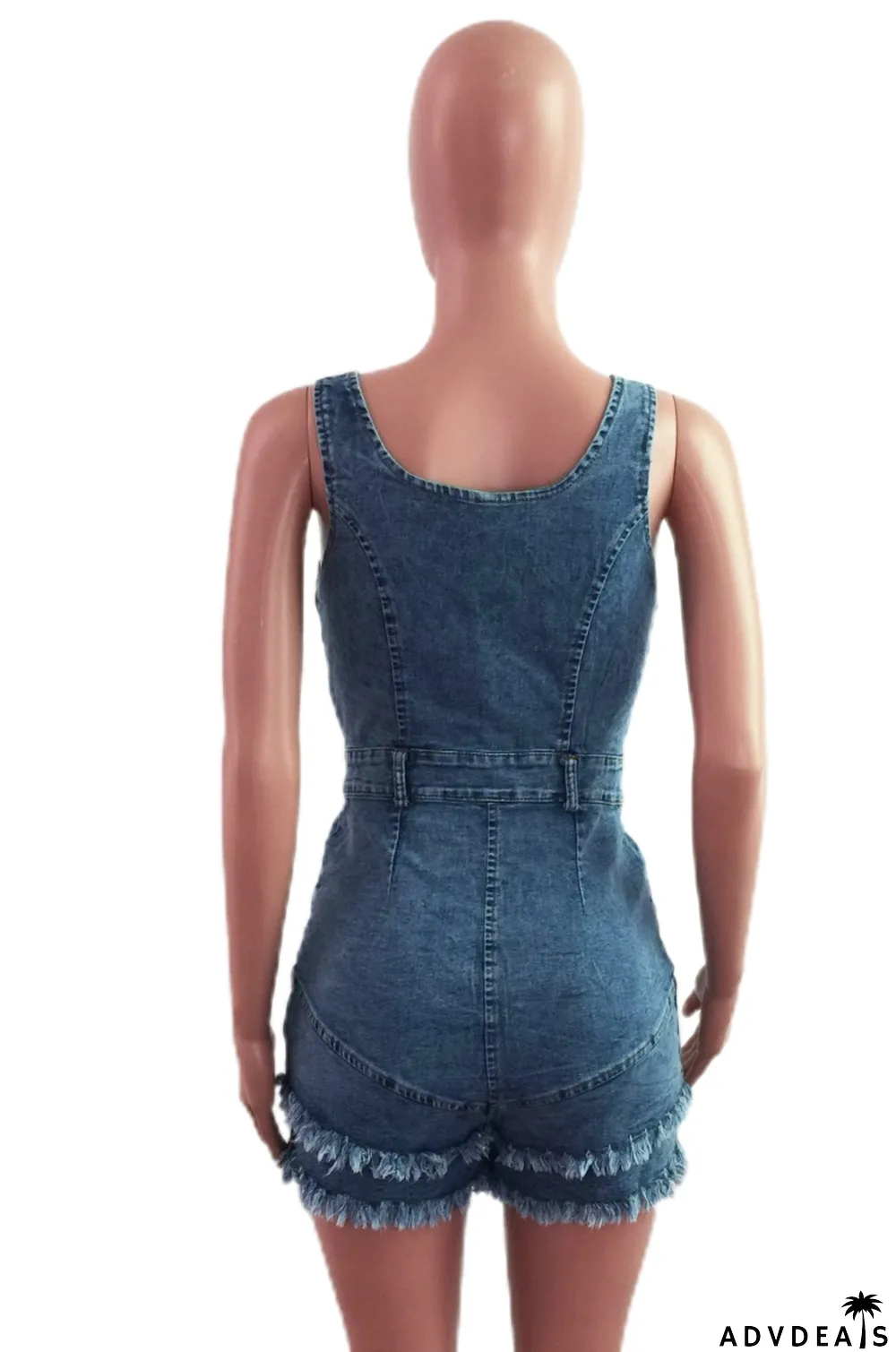 Summer Blue Wide Strap Tassels Denim Rompers