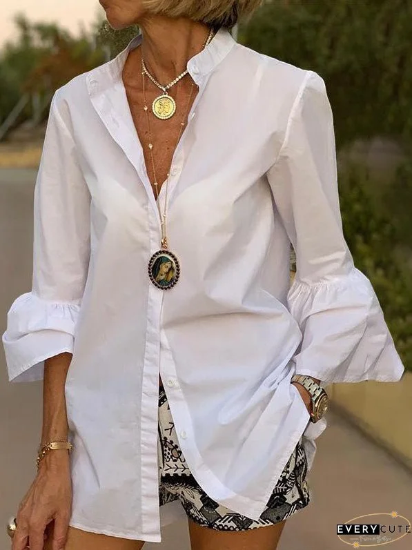 Blouses Casual Solid Flare Sleeve Blouse for Women