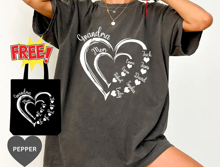 Comfort Colors&reg;Custom Grandma Heart shirt, Grandma Shirt, Grandma Heart with kid names, Custom Grandma with kid names, Grandma shirt Gifts