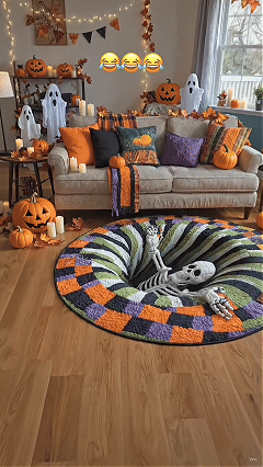 Halloween 3D skeleton optical illusion rug prank response loop