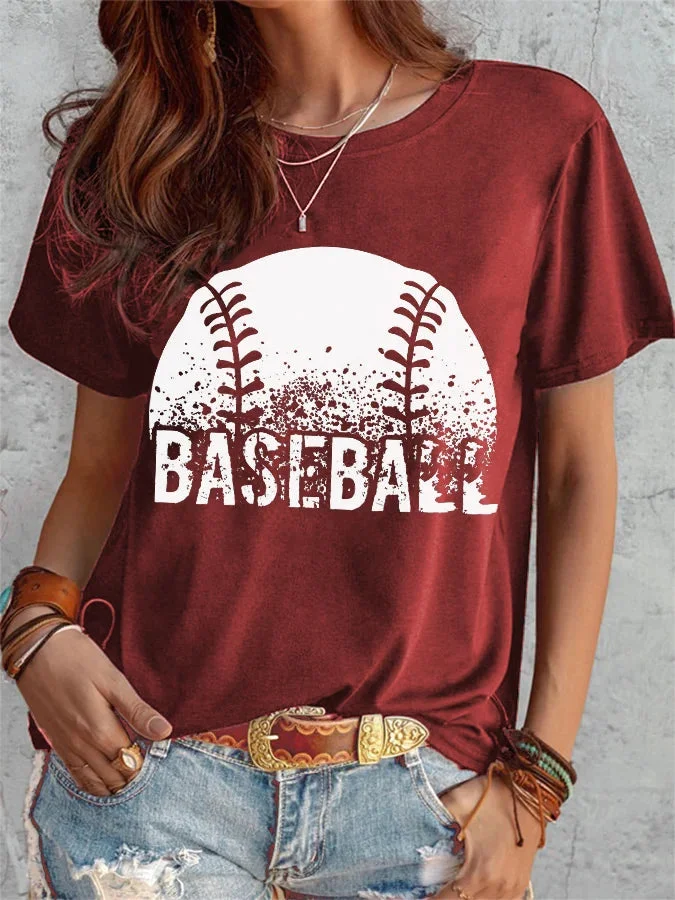 Women's Baseball Print Short Sleeve T-Shirt socialshop