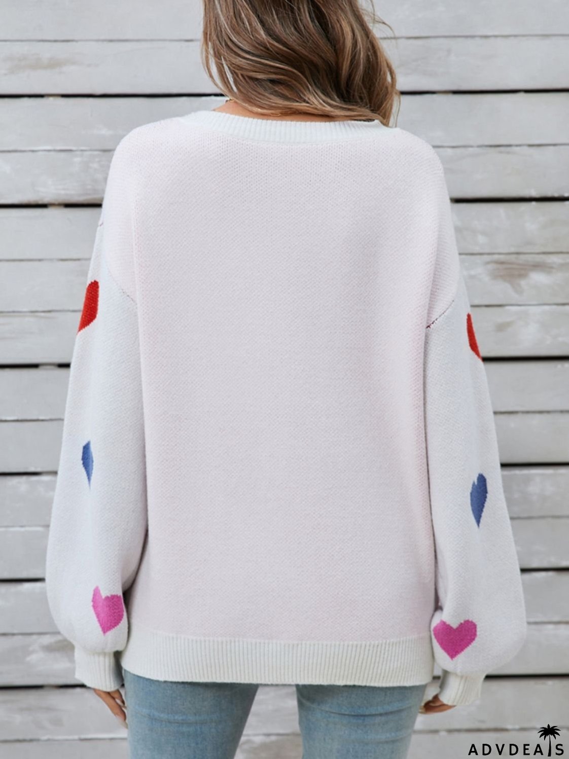 Heart-shaped, long-sleeved crew neck sweater