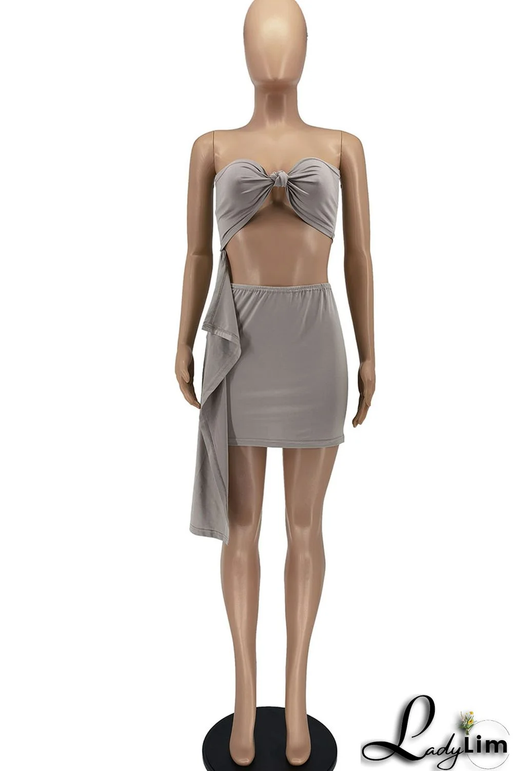 Red Sexy Solid Patchwork Knotted Strapless Sleeveless Two Pieces