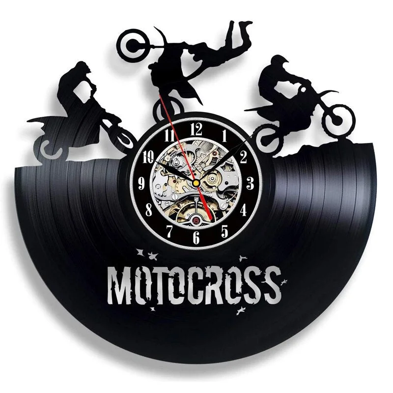 Motocross Vinyl Record Wall Clock Modern Design Motorcycle Racing 3D Decoration Hanging Watch Vinyl Wall Clocks Home Decor