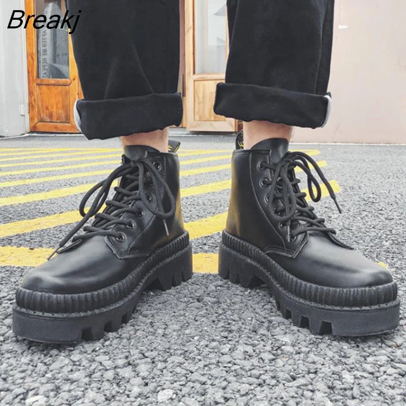 Breakj Winter New Platform Mid-Top Boots Men Autumn British Trend Ankle Boots Hight-Top Korean Casual Men's Shoes Motorcycle Boots