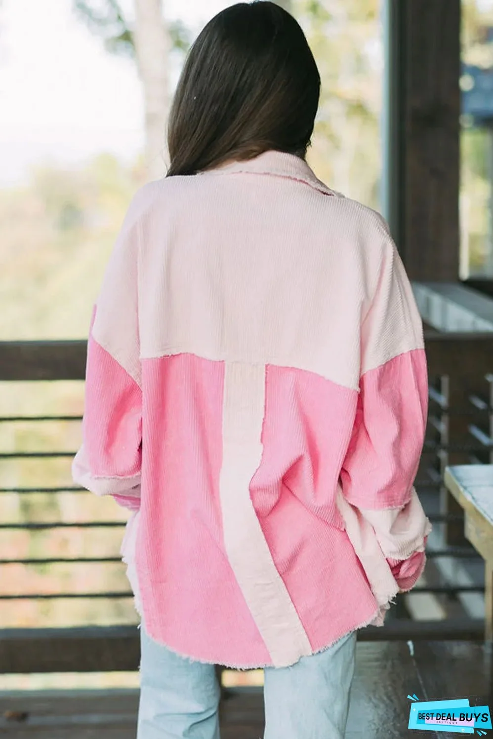 Delicacy Two-tone Color Exposed Seam Corduroy Shacket