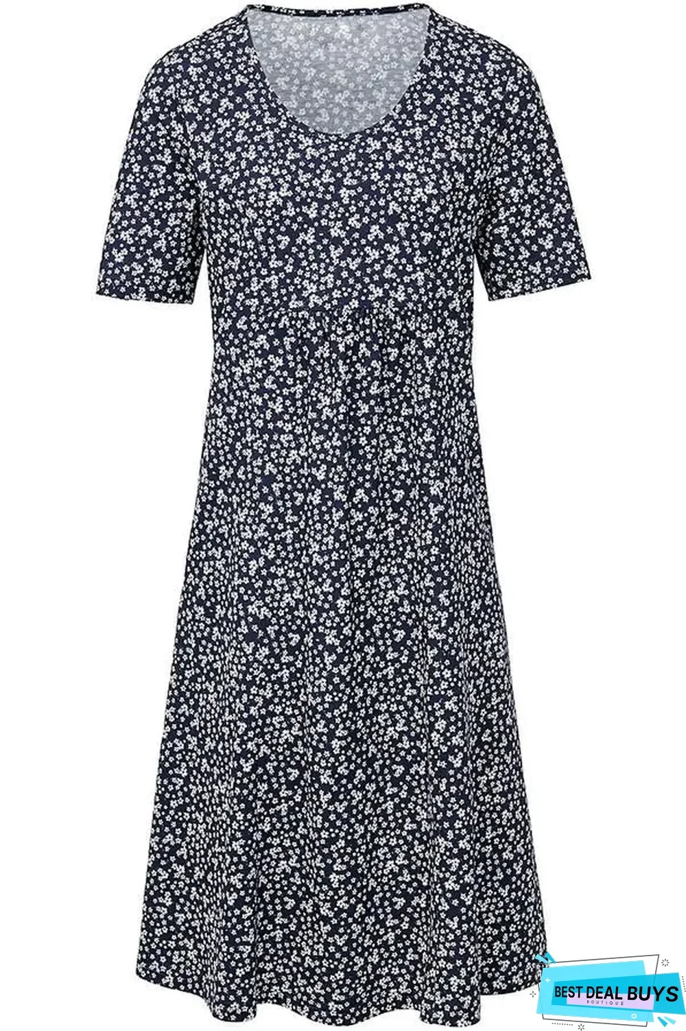 Casual Floral Print Short Sleeves Pockets Midi Dress