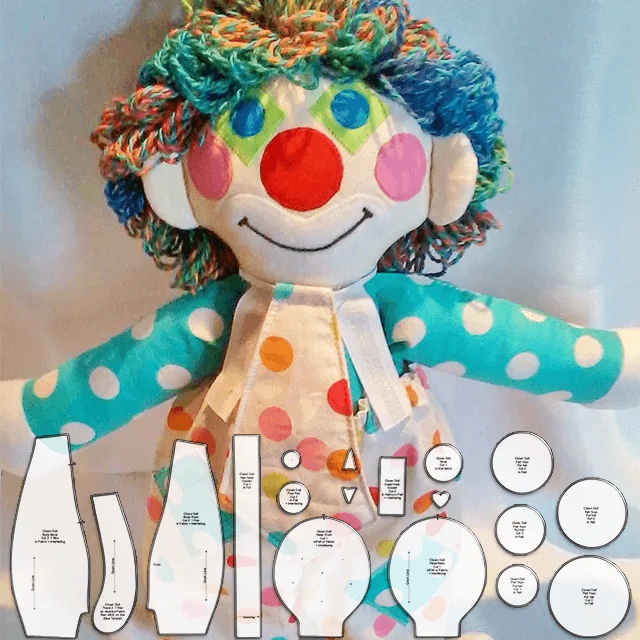 Cute Clown Cuddle Doll Sewing Pattern Ruler Set - With Instructions