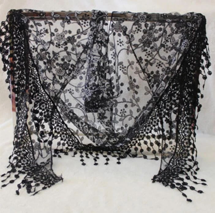 CUHAKCI Female Wraps Women Lace Triangle Scarf Silk Flower Girls Tassel Casual Shawls and Scarves 18 Colors