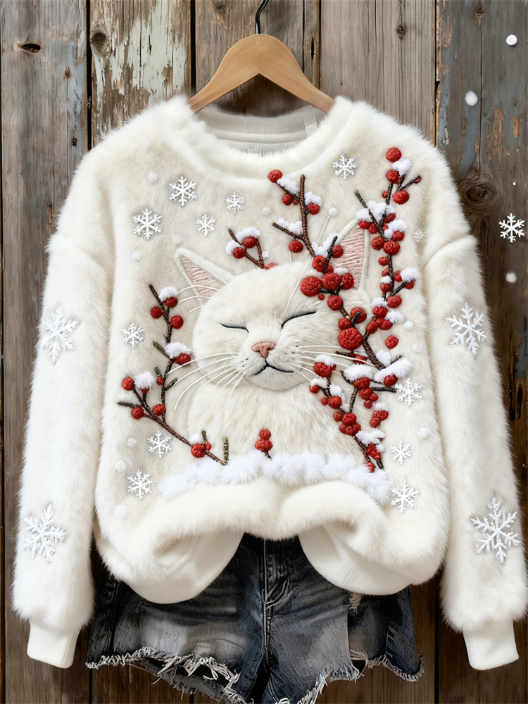 Cat & Berry In The Snow Cozy Plush Sweatshirt elevenforest