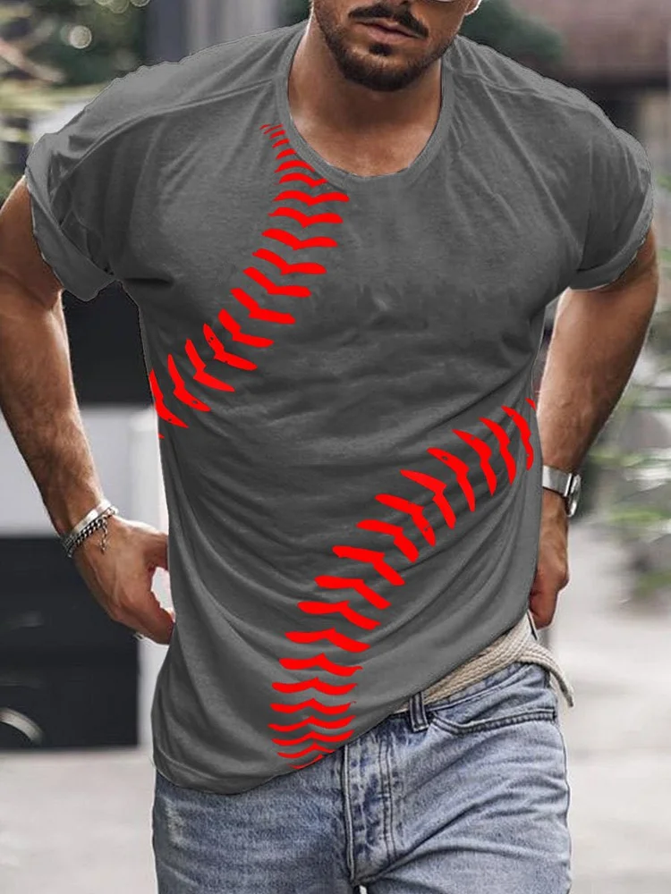 Men's Baseball Print Round Neck Short Sleeve T-Shirt socialshop