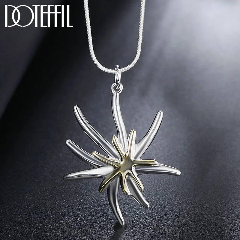 DOTEFFIL 925 Sterling Silver 18 Inch Snake Chain Golden Starfish Pendant Necklace For Women Jewelry