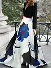 Fashion V-Neck Long Sleeve Contrast Color Floral Print Casual Maxi Dress