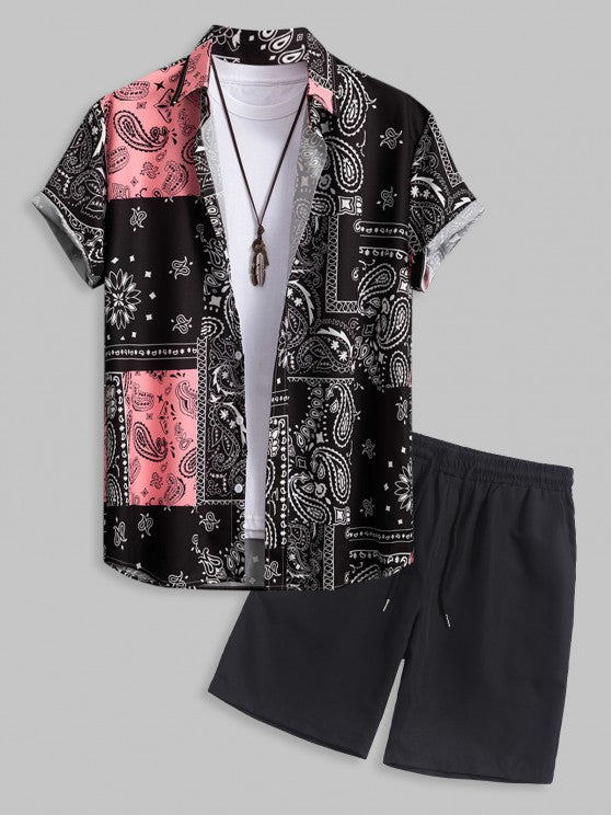 Paisley Shirt And Casual Shorts Set
