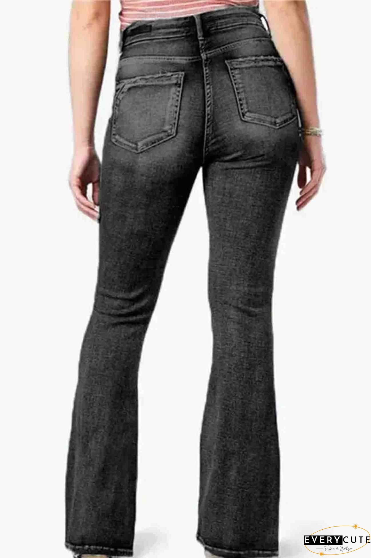Retro Side Button Mid Rise Flares Jeans