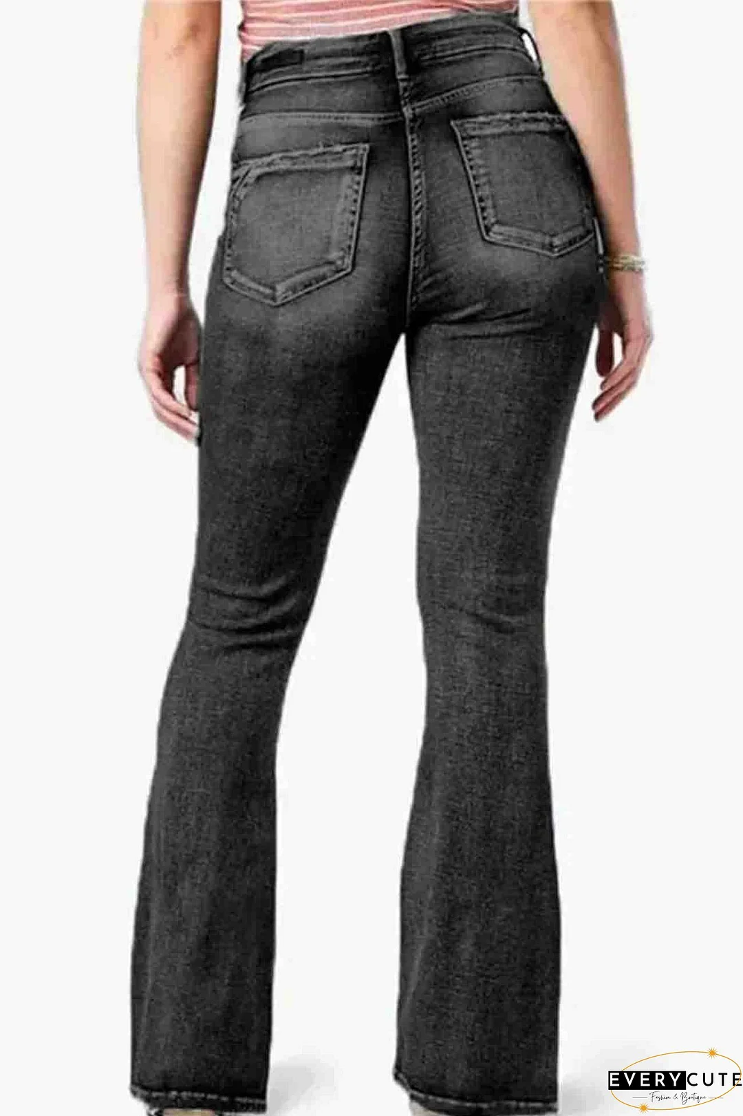 Retro Side Button Mid Rise Flares Jeans