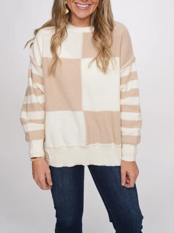 Lacey Color Block Casual Sweater Tops