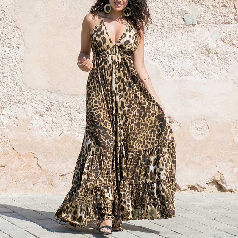 Female Leopard Print Beach Sexy Suspender Dress-vocosishoes