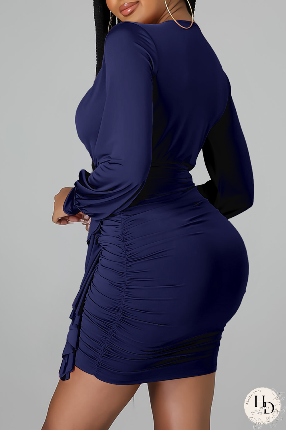 Army Green Sexy Solid Split Joint V Neck Pencil Skirt Dresses