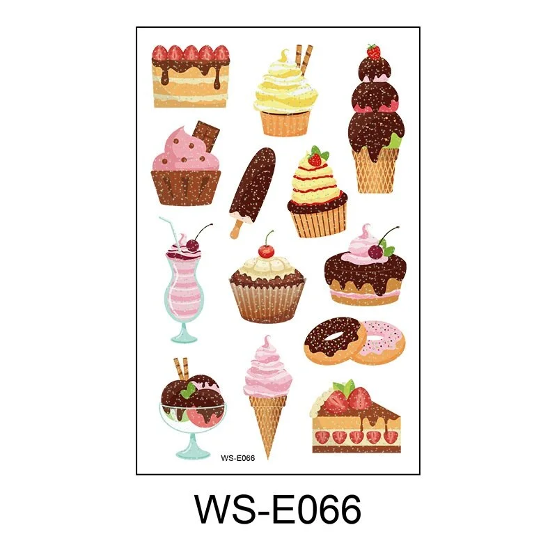 10 Kinds Glitter Powder Temporary Tattoos Cartoon Ice Cream Candy Cakes Kids Fake Tattoo Sticker Cute Party Makeup Tools