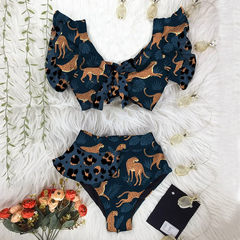 Two-Pieces Women Floral 2022 Push-Up Padded Bra Ruffles Bandage Bikini Set Swimsuit Swimwear Bathing Suit Beachwear Biquini