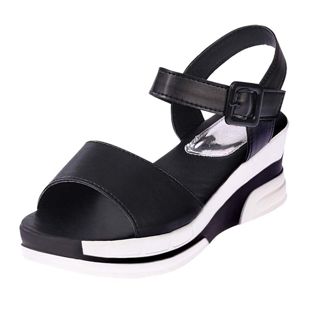 2021 Leather Platform Sandals Women Summer Women's Chunky Shoes Fashion Buckle Thick Soled Casual Woman Beach Sandal