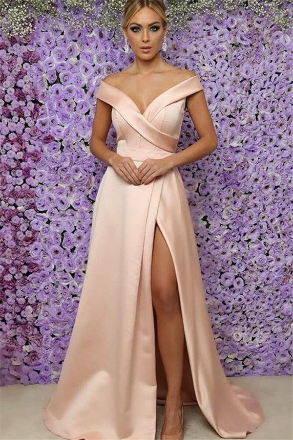 Luluslly Elegant Off-the-Shoulder Prom Dress Long With Slit On Sale