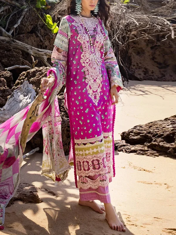 Round Neck Printed Lace Top And Pants Suit