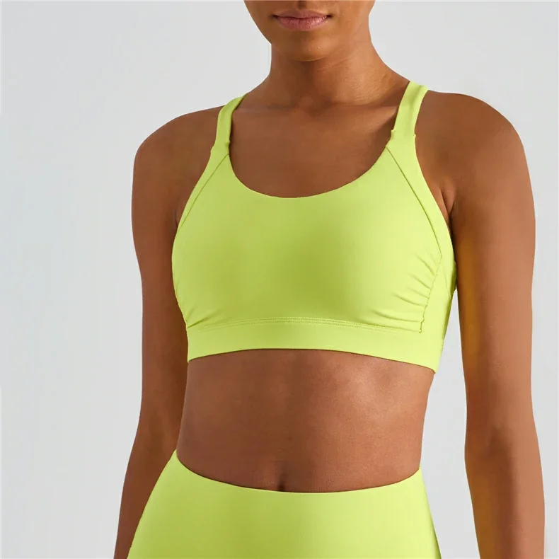Fluorescent Orange ruched training sports bra at Hergymclothing sportswear online shop