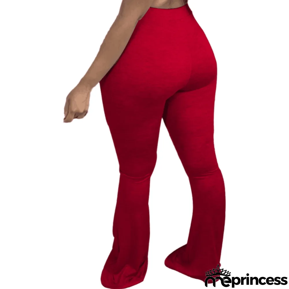 Solid Color African High Waist Flare Trousers