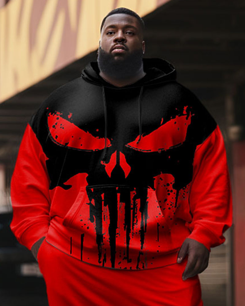Big & Tall Men's Tracksuit Skull Colorblock Hoodie and Sweatpants Set