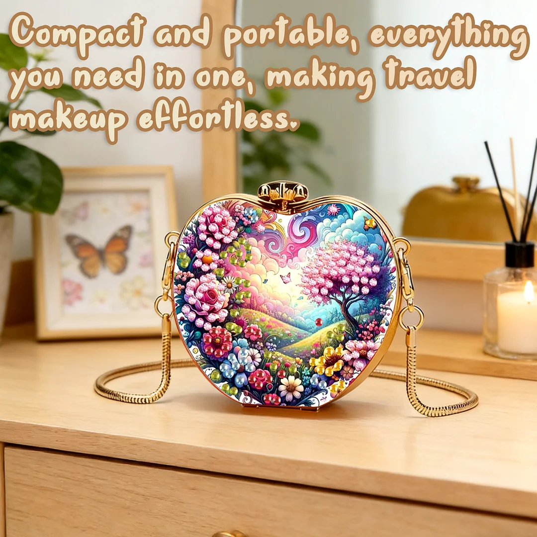 Scenery DIY Acrylic Love Diamond Art Painting Card Case Wallet with Chain Small Diamond Painting Crossbody Bag for Adults Women Girls Gift