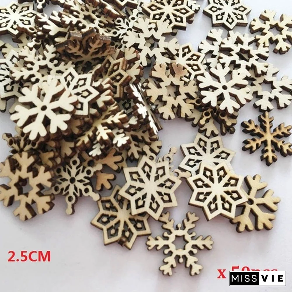 50Pcs Wood Chip Tree Ornaments Xmas Hanging Pendant Christmas Diy Crafts Decor Condition