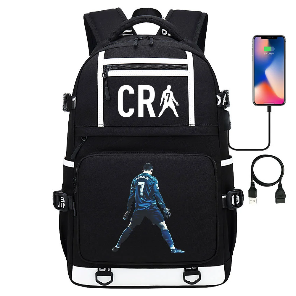 Buzzdaisy Cristiano Ronaldo Printed Backpack with USB Charging Port and Laptop Protection - Multi-Pocket Large Capacity Schoolbag