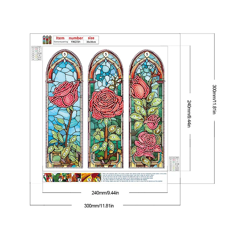 Crystal Diamond Painting Stained glass rose 30x40cm - Shop now - JobaStores
