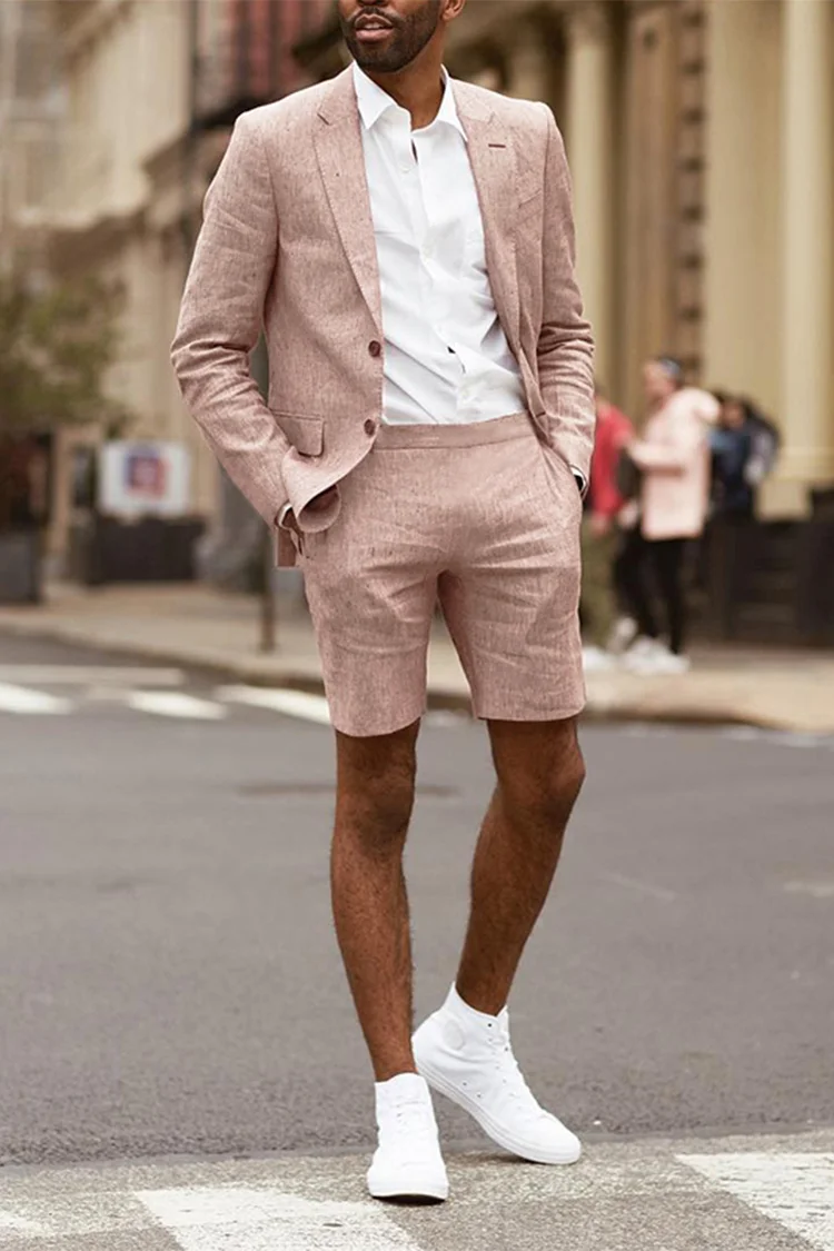 Tiboyz Men's Outfits Fashion Summer Blazer And Shorts Two Piece Suit