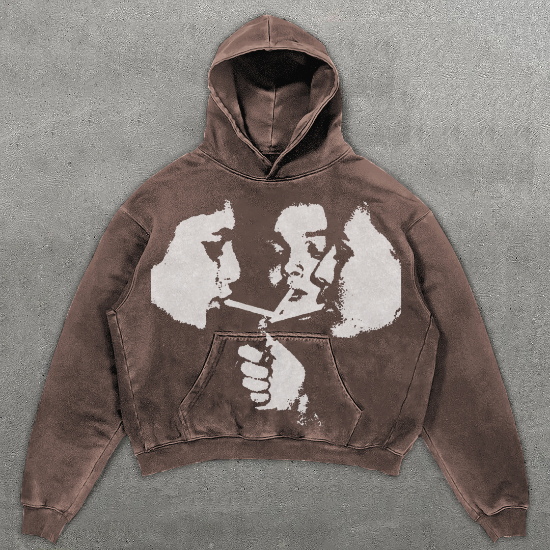 Relaxed Vintage Graphic Casual Street Washed Hoodie