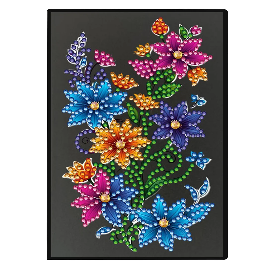 5D DIY Rhinestone Art Painting Notebook Kit for Holiday Birthday Gift (Flower)