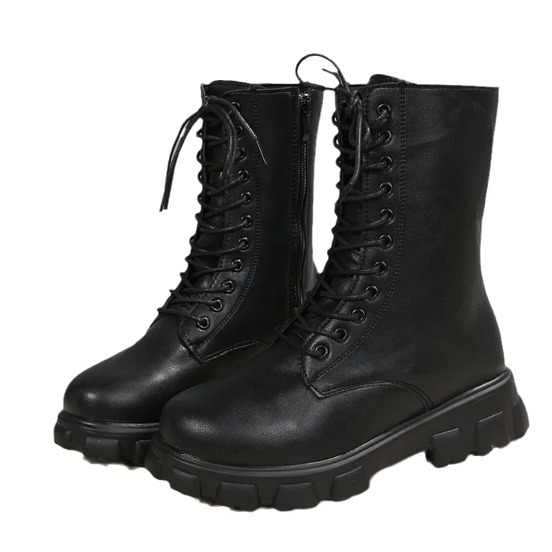 Breakj Breakj Women's Boots 2025 Autumn And Winter New Round Head Tie With Thick And Low And Low And Martin Boots Women's Locomotive Short Boots