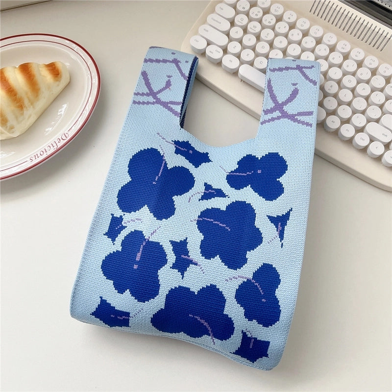 Women’s Small Knit Stripe Fruit Cute Basic Weave Open Bucket Bag