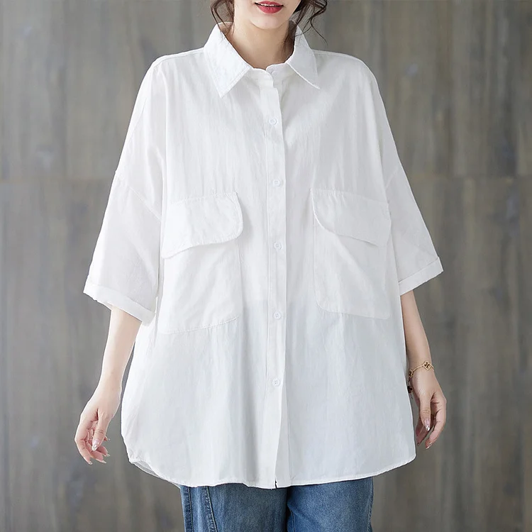 Simple Large Pocket Short Sleeve Shirt