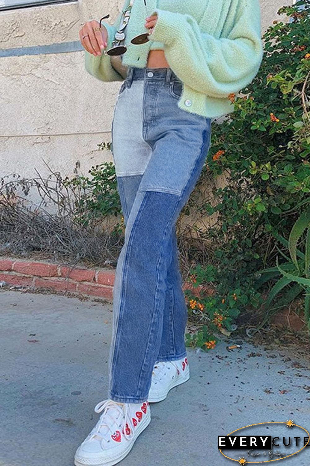 Patchwork Straight Denim Pants