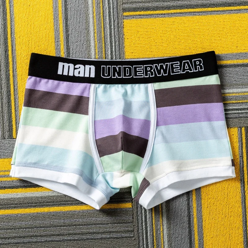 Aonga 2025 Boxer Men Brand Luxury Cotton Youth Breathable Sports Underwear Homme Personality Men's Boxer Briefs Stripes  Man Underpants aonga