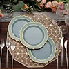 10 Pack | 8" Dusty Blue Plastic Dessert Salad Plates, Disposable Tableware Round With Gold Scalloped Rim